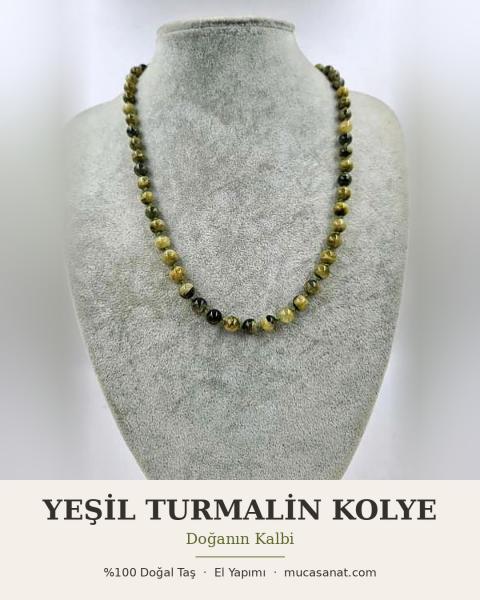 Yeşil Turmalin Kolye 8mm/45cm