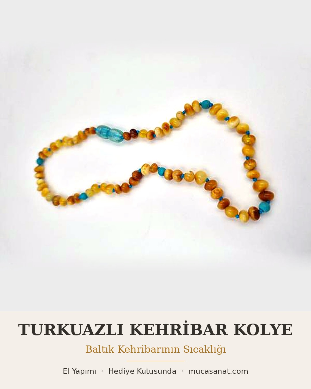 Turkuazlı Kehribar Bebek Kolye 33cm