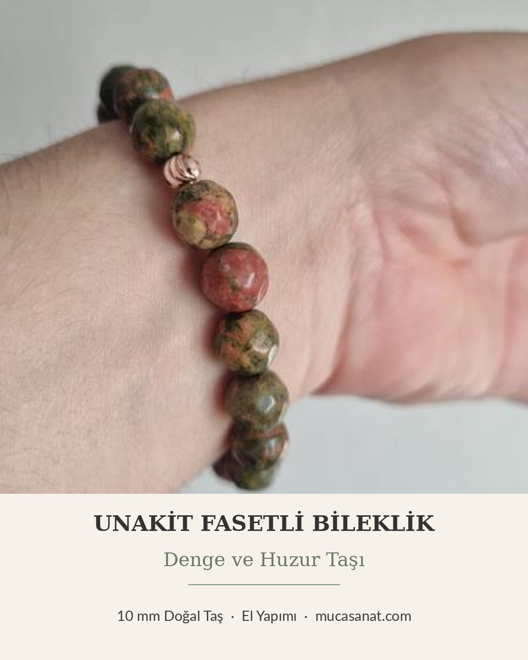 Unakit 10mm Fasetli Doğal Taş Bileklik