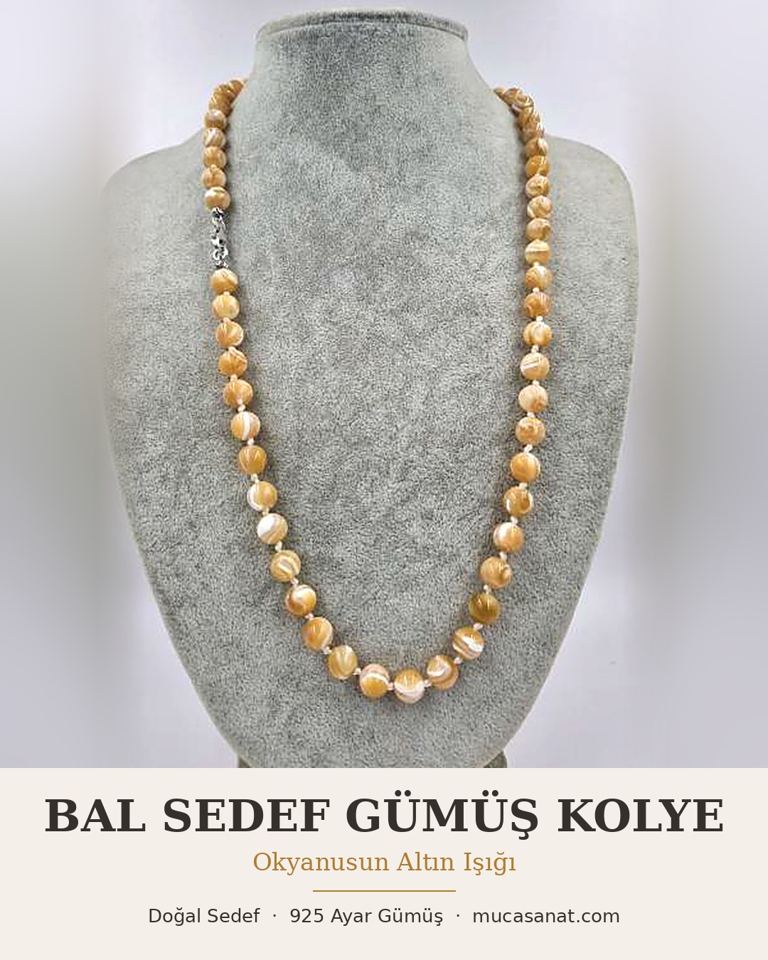 SEDEF GÜMÜŞ BEJ KOLYE — Okyanusun Altın Işığı, Zarafetin Özü
